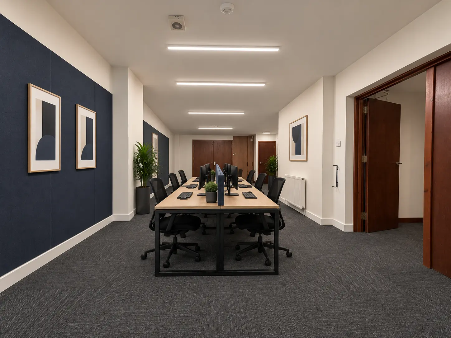 Wide furnished open-plan office at River House